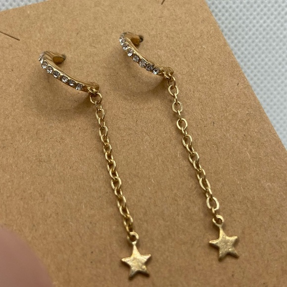 Elegant Gold Star Drop Chain Earrings with Rhinestones - Picture 2 of 3